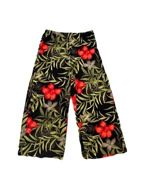 Chico's Black Knit Crop Pants with Lime Green and Coral Floral XL